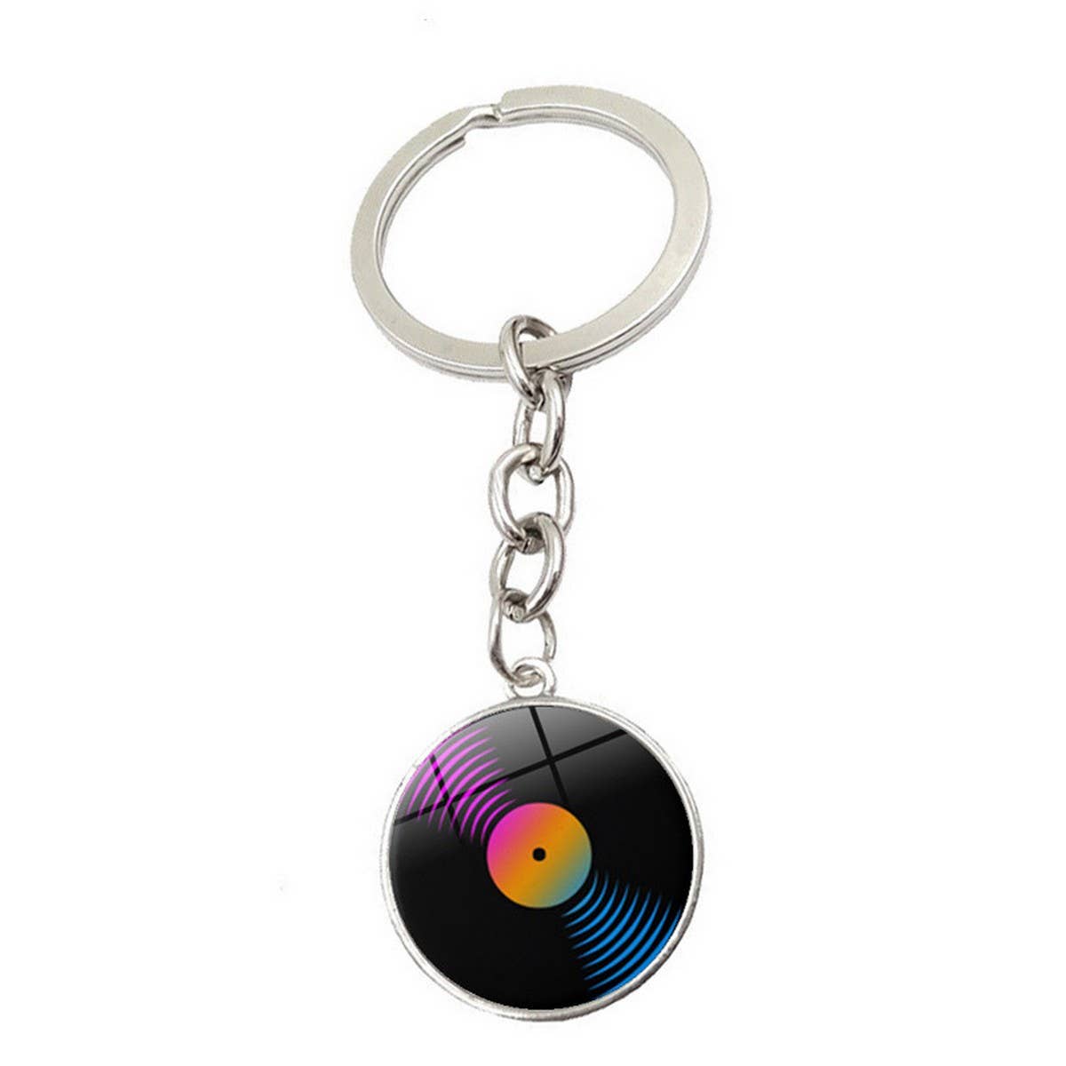 BLACK VINYL RECORD TIME GEMSTONE KEYCHAIN PENDANT_CWMM0495
