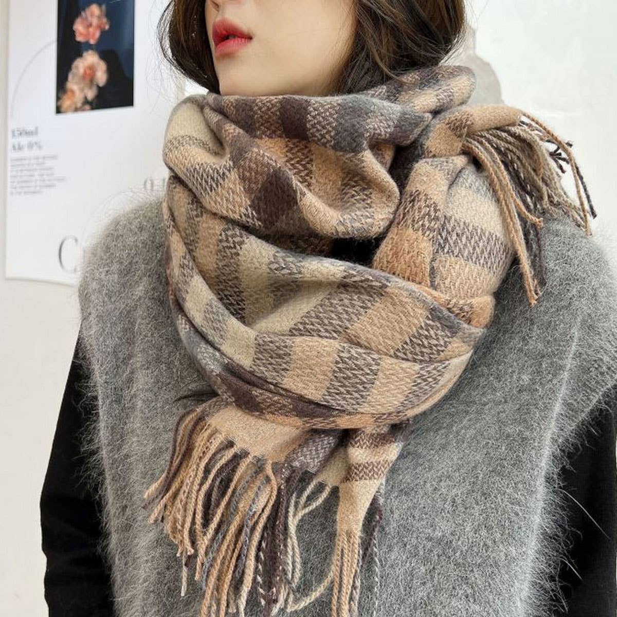 THICK PLAID SHAWL SCARF SOFT WARM WRAP FOR WOMEN_CWASC0169
