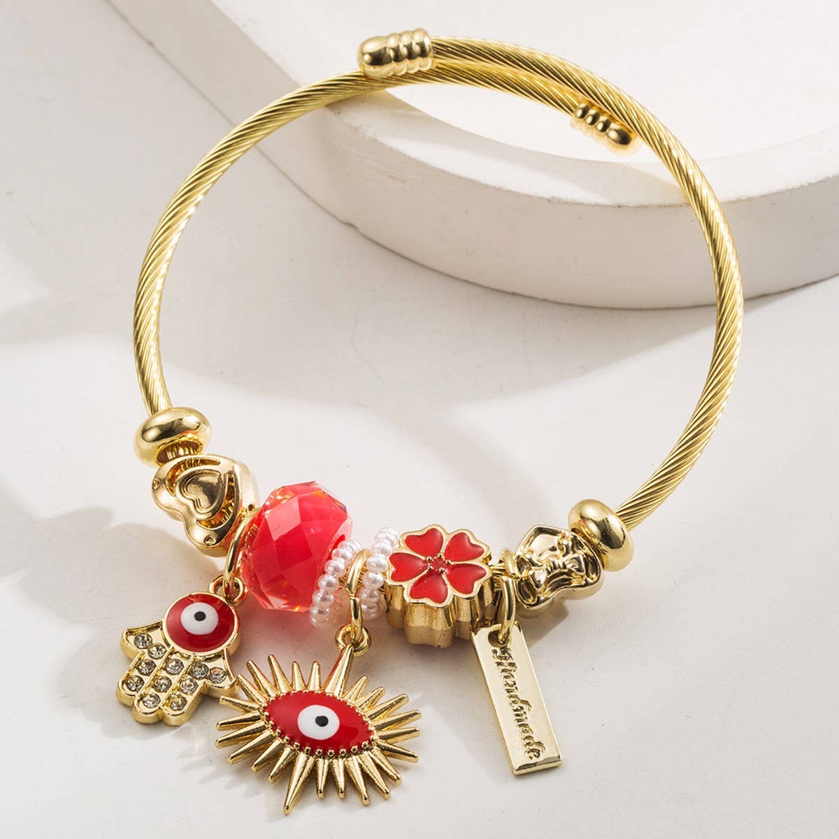 Trendy Evil Eye Charm Stainless Steel Bracelet_Cwmm8612