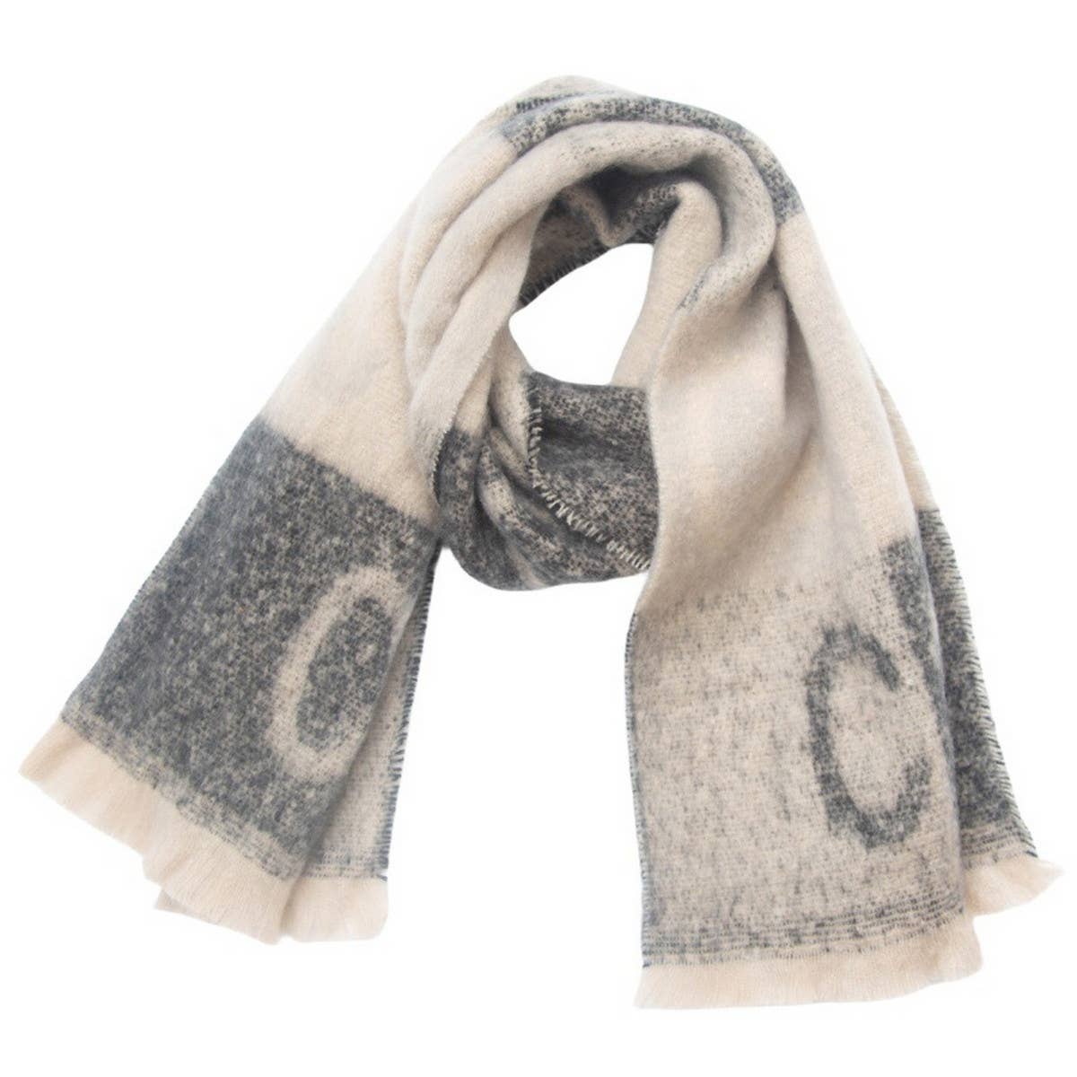 LETTER JACQUARD SCARF WINTER SHORT FRINGE WRAP_CWASC0863