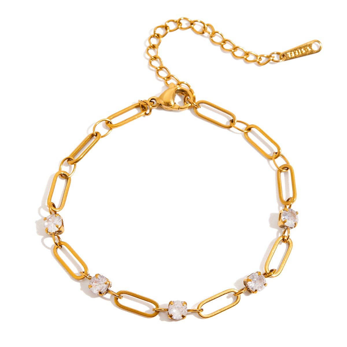 18K GOLD STEEL ROUND ZIRCON WHITE TENNIS CHAIN_CWAJE4803