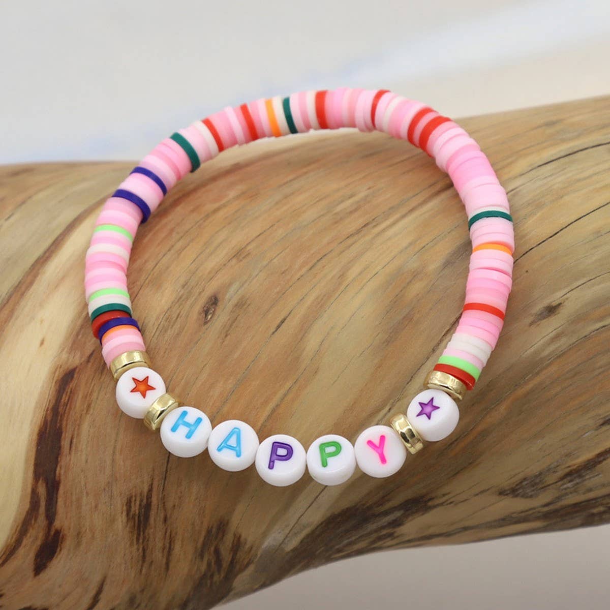 COLORFUL POLYMER CLAY LETTER BEADED BRACELET_CWMM3570
