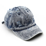 Cwah3203_Distressed White Solid Denim Visor Baseball Cap
