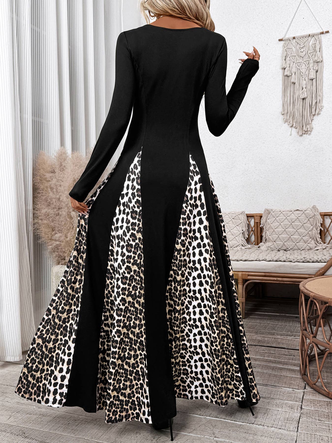 Vintage Highwaisted Leopard-Print Patchwork Dress