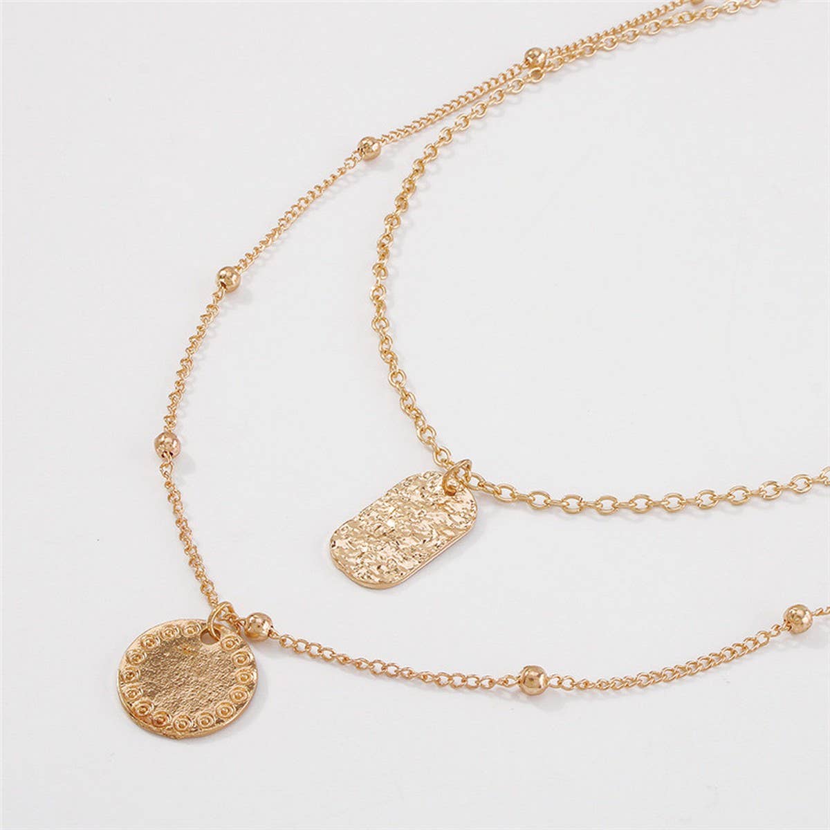 GEOMETRIC RETRO STYLE DOUBLE LAYER NECKLACE_CWAJE1999