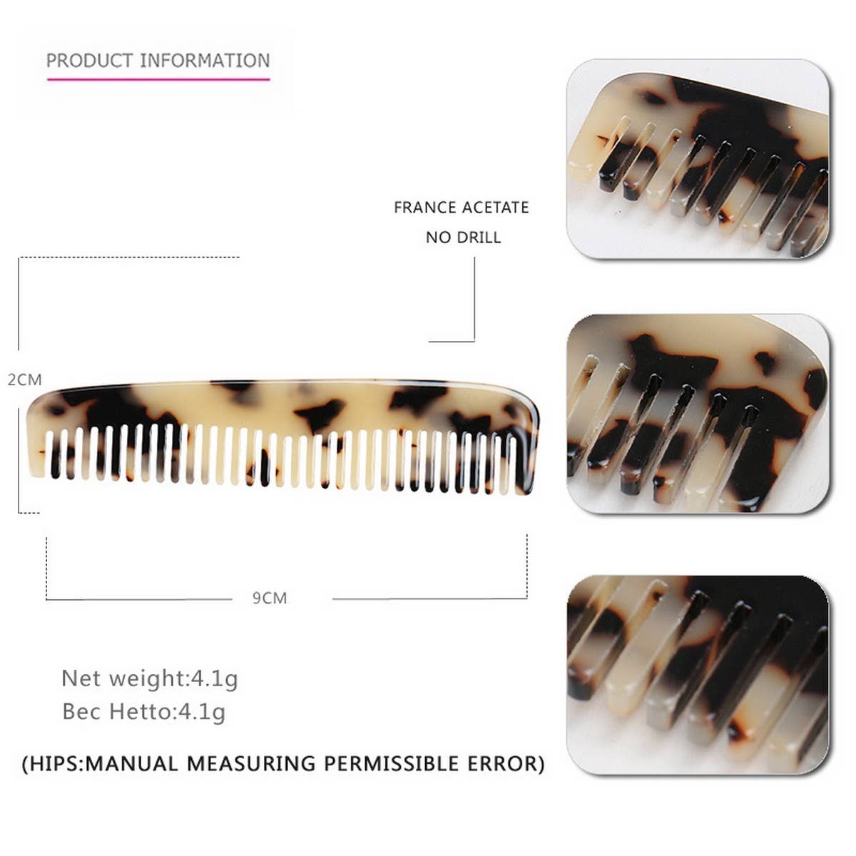 MARBLE TEXTURE ACETATE HAIR COMB STRAIGHT COMB_CWAHA4174