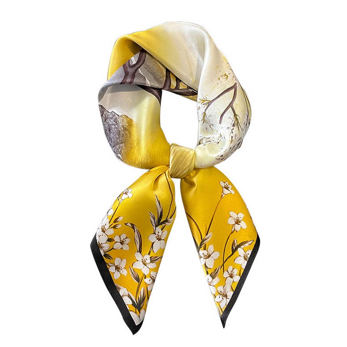 CAMELLIA SILK SCARF FRENCH RETRO SQUARE WRAP_CWASC0618