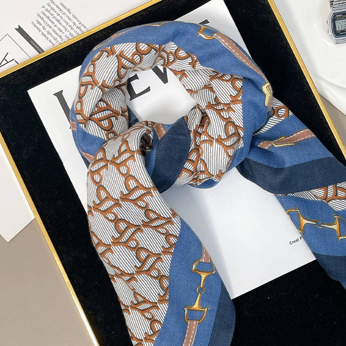 LUXURY CHAIN PRINT VELVET SCARF WRAP_CWASC0910