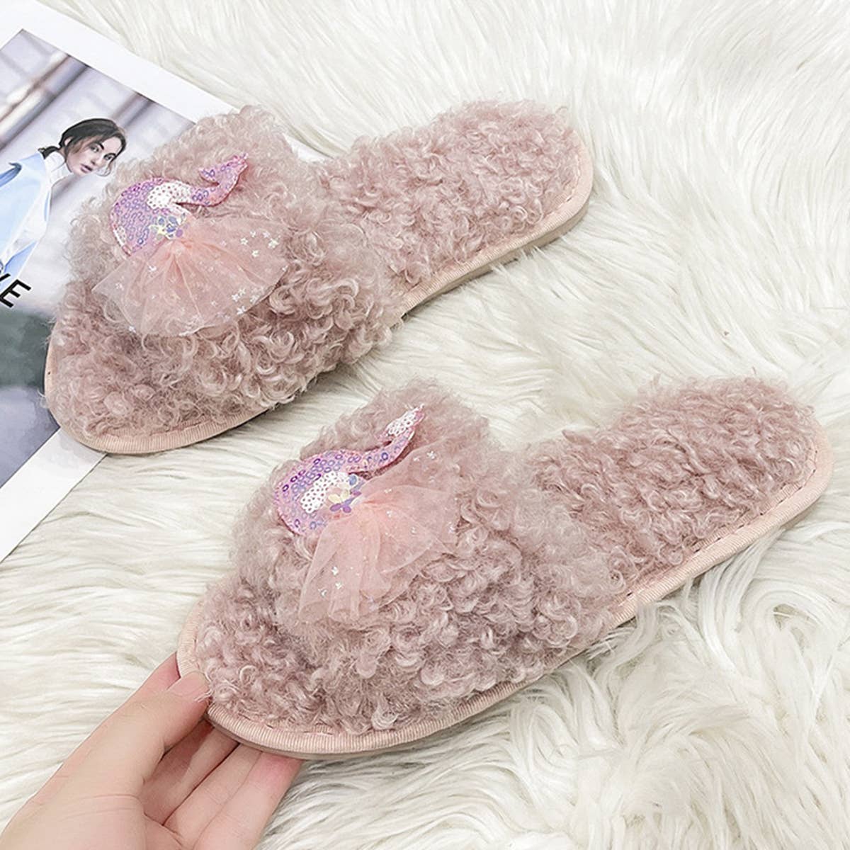HOMEN LEISURE ROLL PLUSH OPEN TOED SLIPPERS_CWSHS0366