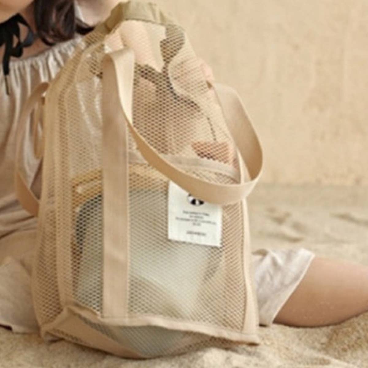 MESH BEACH BAG DRAWSTRING BREATHABLE STORAGE BAG_CWAB1917