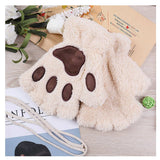 CARTOON CAT PAW BEAR PAW PLUSH HALF FINGER GLOVES_CWAG0175