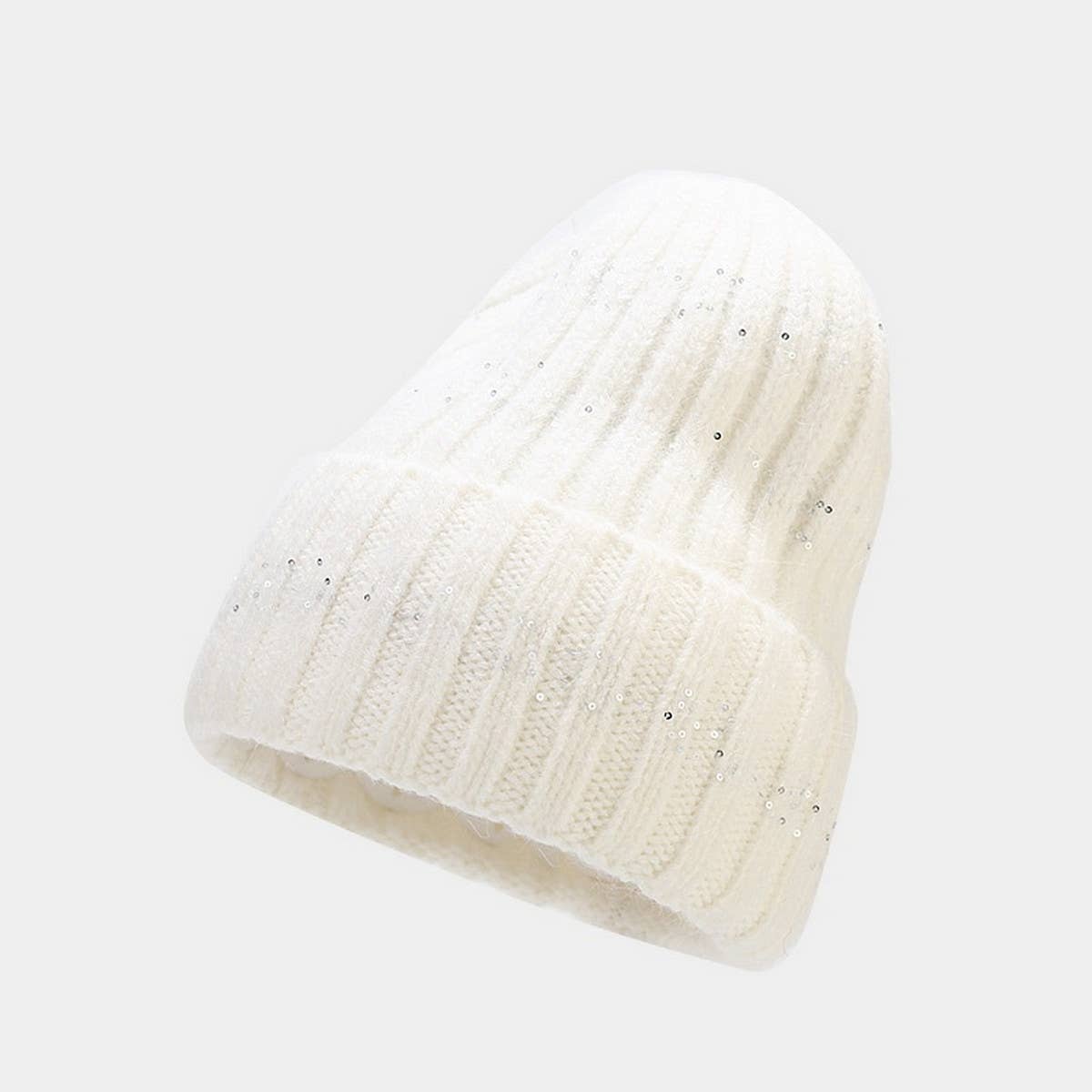 OUTDOOR COLD PROOF CURLED SEQUINED KNITTED HAT_CWAH1604