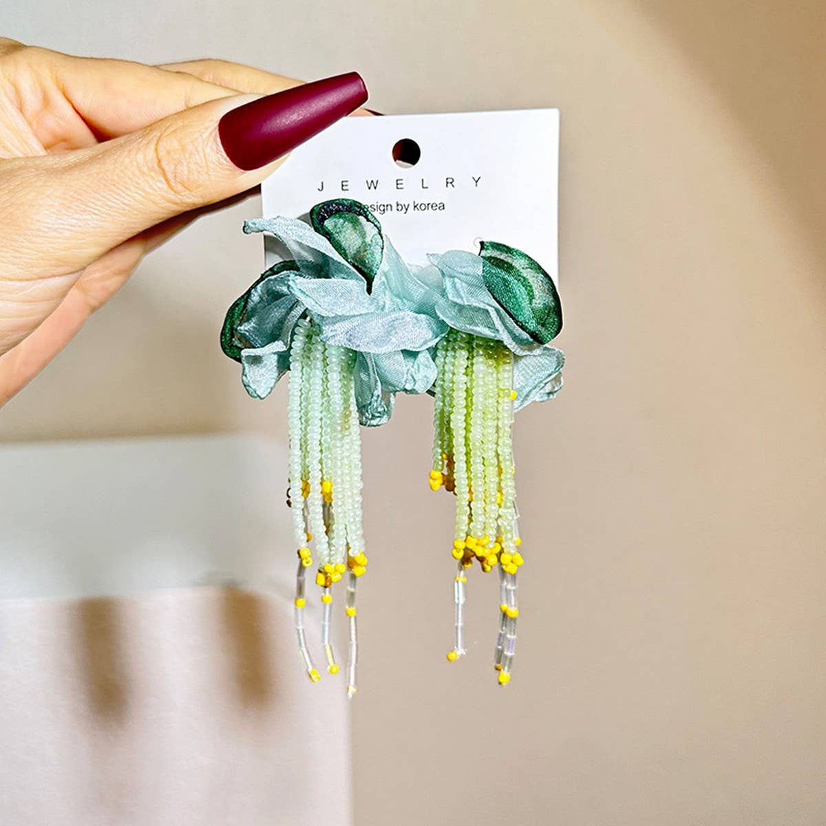 HANDMADE FLORAL TASSEL EARRINGS LONG STATEMENT_CWMM6171