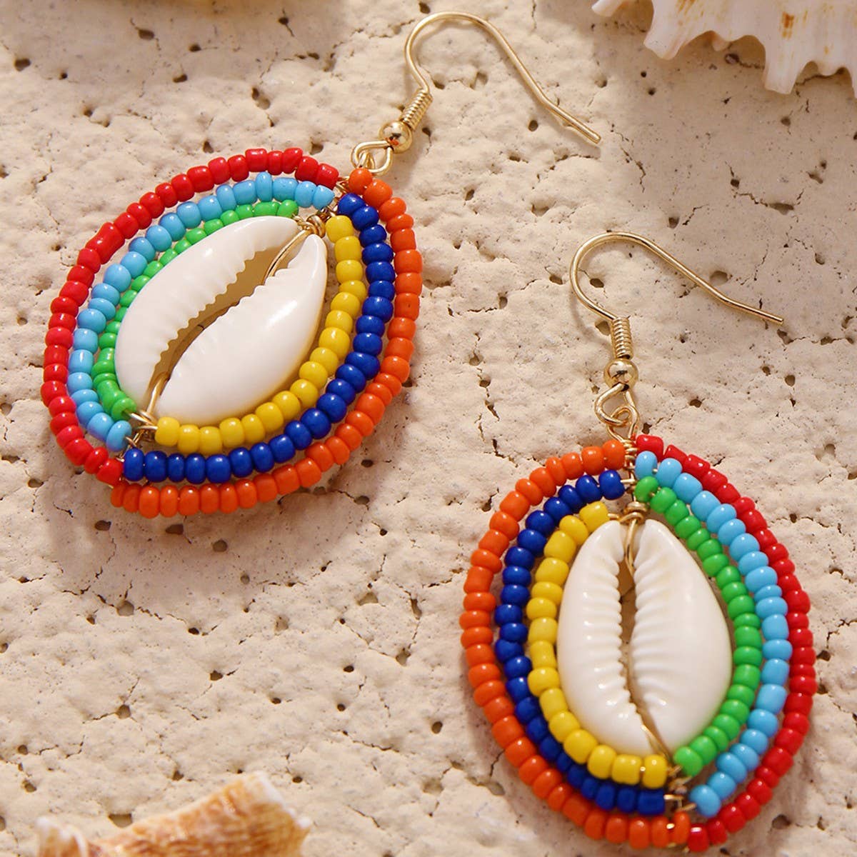 NEW SHELL BEADED PENDANT EARRINGS_CWAJE1555
