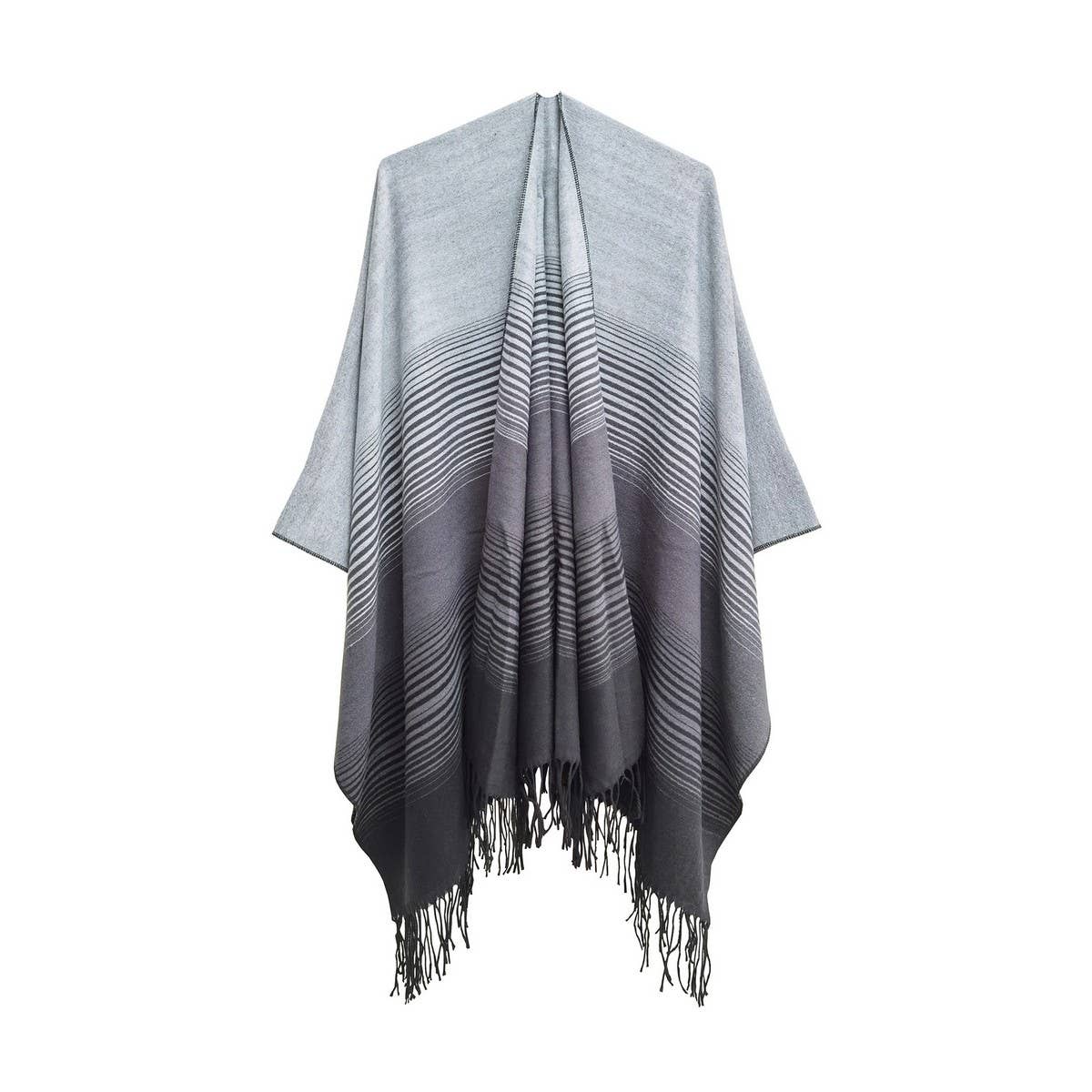 GRADIENT FINE LINES TASSELS WARM SHAWL CLOAK_CWASC0282