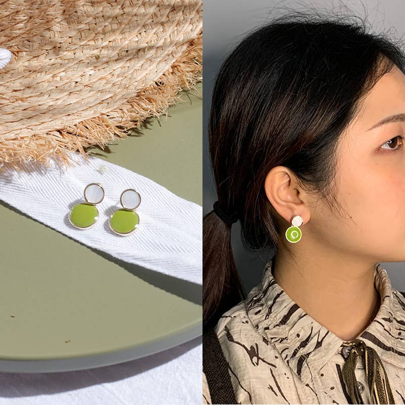 S925 Silver Needle Avocado Colored Stud Earrings