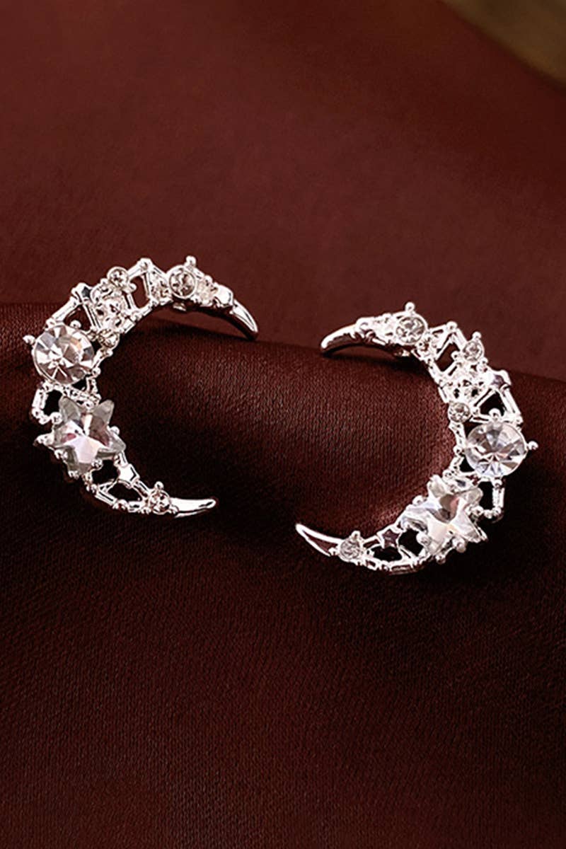 Women Simple And Sweet Zircon Moon Earrings