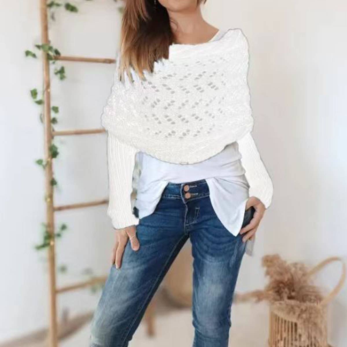 CABLE KNIT INFINITY SCARF WITH SLEEVES FOR FALL _CWASC1537