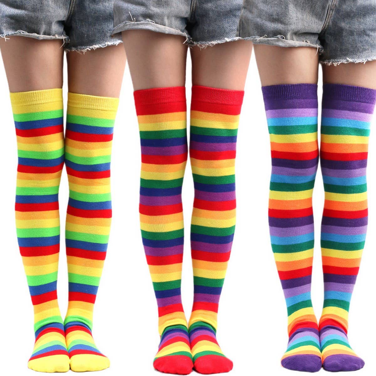 COLORFUL STRIPED KNEE SOCKS AND GLOVES SET_CWMS0309