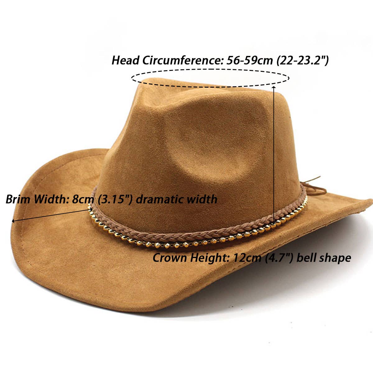 BRAIDED ROPE WESTERN JAZZ COWBOY HAT FAUX SUEDE_CWAH2515