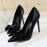 SLIM SHALLOW MOUTH POINTED BOW HIGH HEELS_CWSHH0045