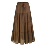 COTTON SKIRT HIGH WAIST ELASTIC TIE LONG SKIRT_CWAB4806