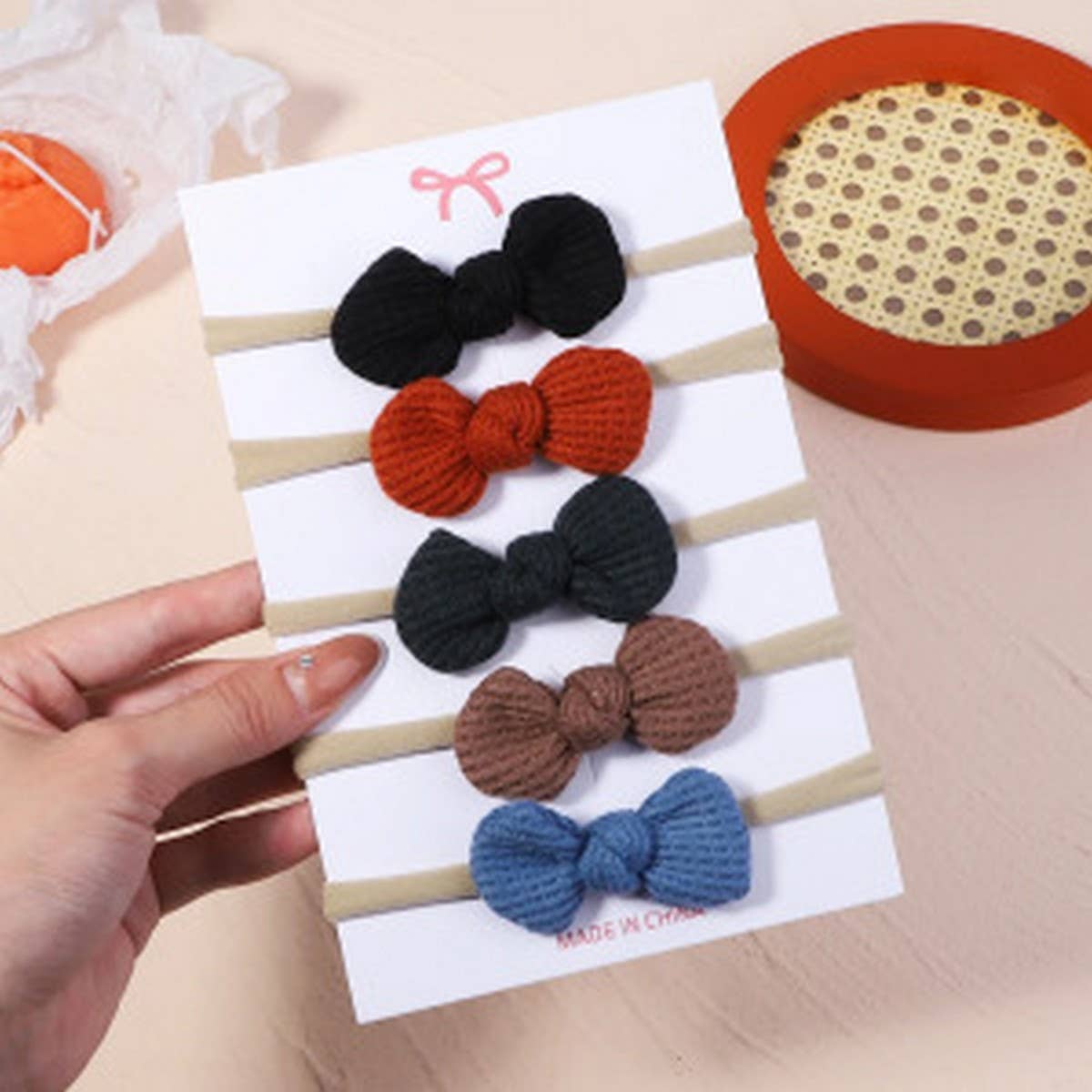 Waffle Bow Baby Headband Set Solid Colors