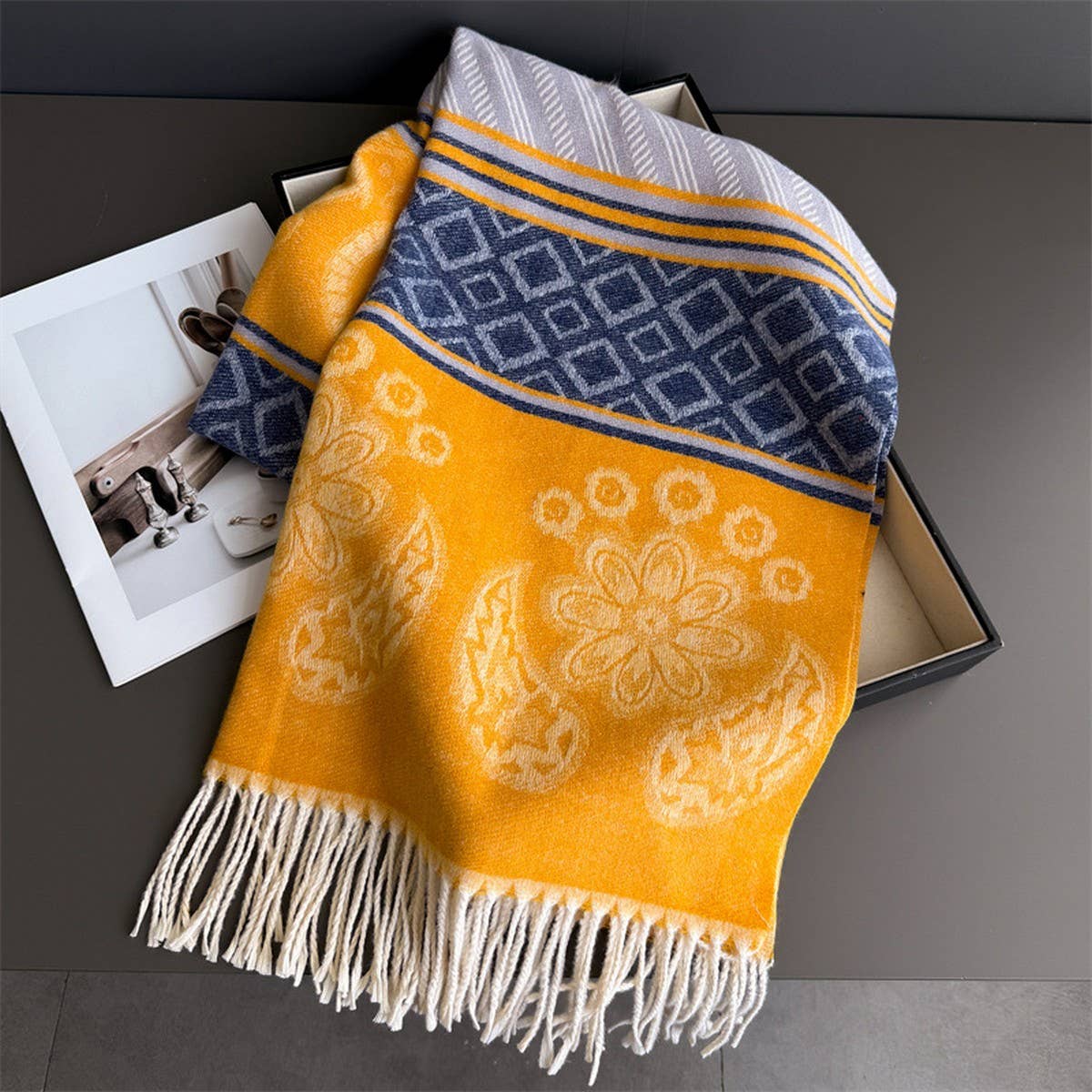 Fresh Floral Winter Tassel Scarf Soft Cashmere_Cwasc03248