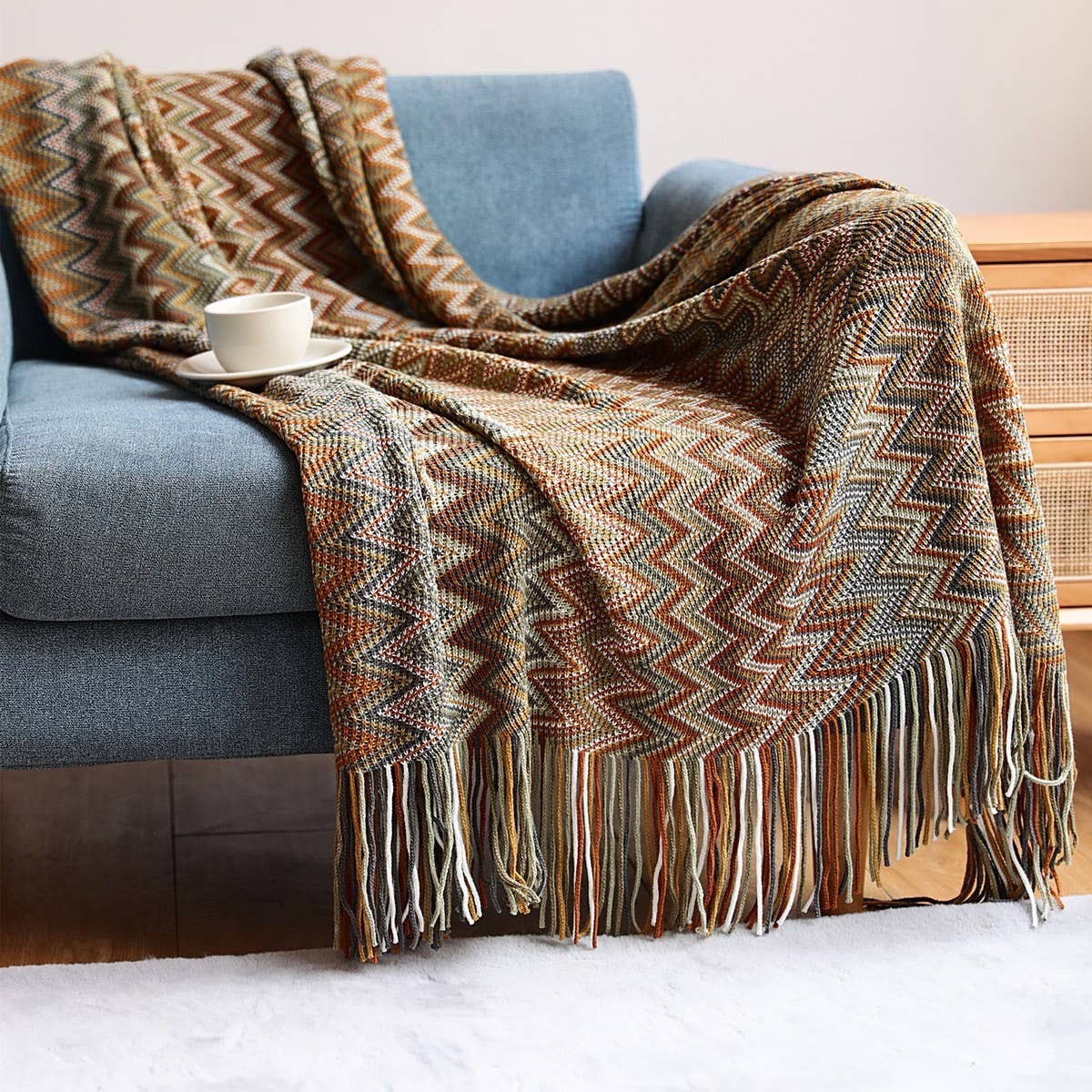 KNITTED STRIPED SOFA BLANKET BLANKET_CWMM0185