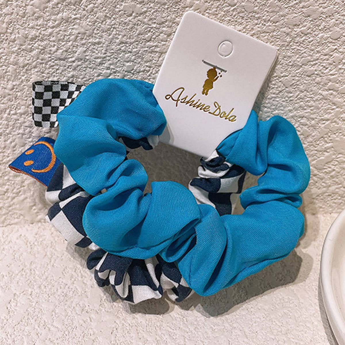 SIMPLE CHECKERED SOLID COLOR HAIR TIE_CWAHA0759