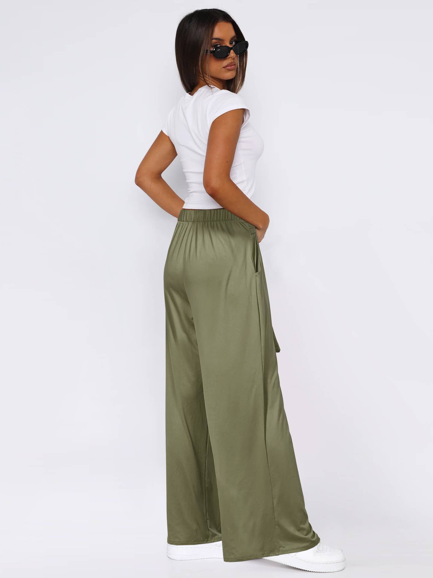 Solid Color Sag All-In-One Lace-Up Wide-Leg Pants