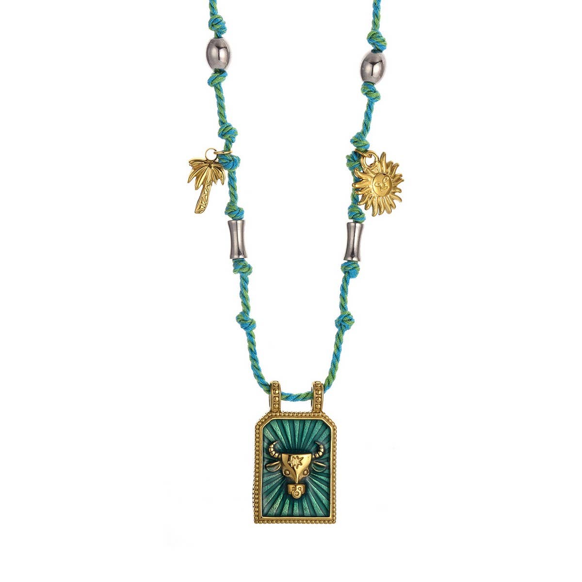 HANDMADE ZODIAC ROPE NECKLACE WITH OCEAN CHARMS_CWMM8830