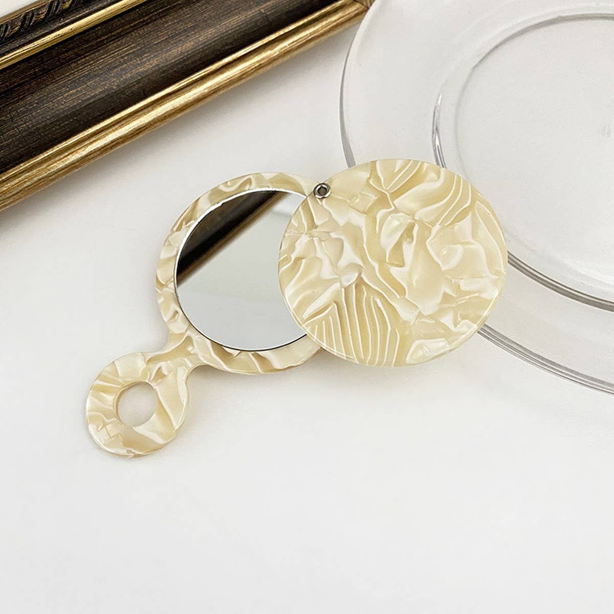 PORTABLE HANDHELD ROUND MIRROR CUTE MAKEUP MIRROR_CWMM6387