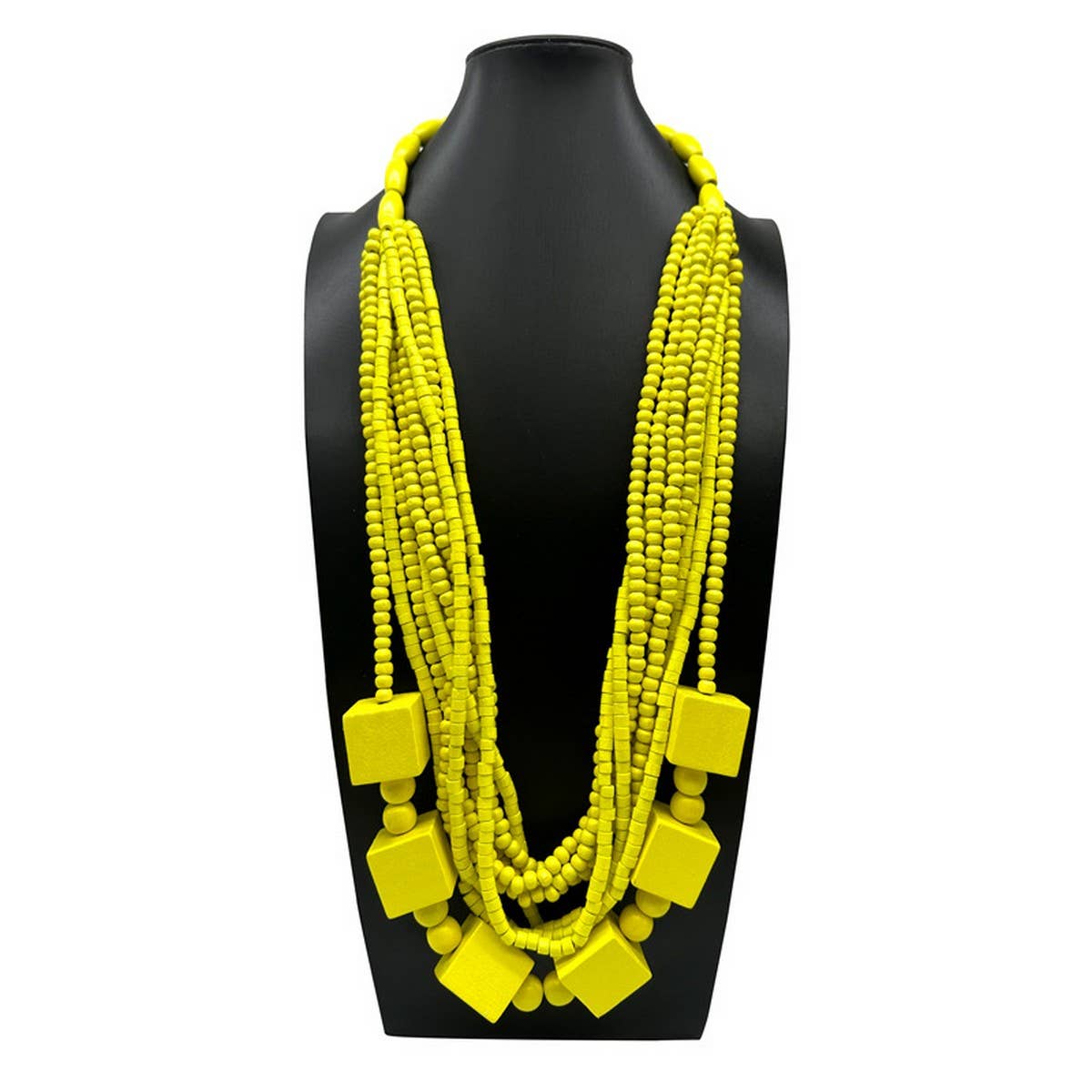 Wooden Beads Wood Geometric Necklace_Cwmm4956