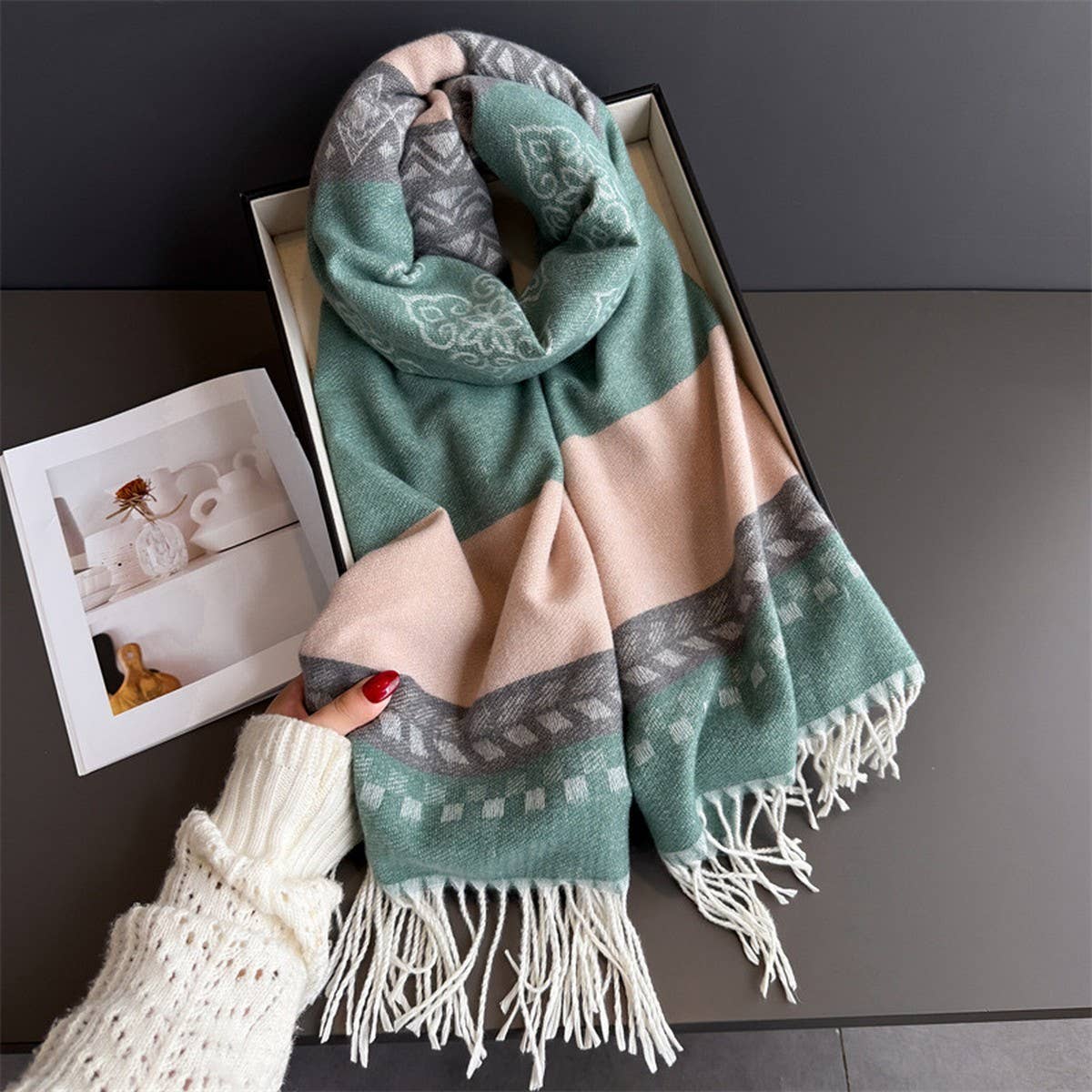 Winter Plaid Colorblock Tassel Scarf Wrap Unisex_Cwasc03273
