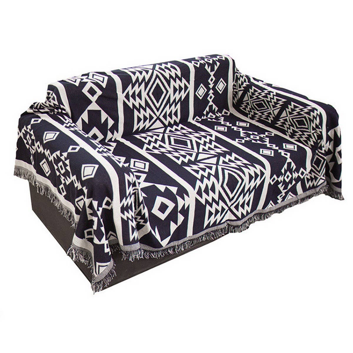 COTTON SOFA THROW BLANKET WITH GEOMETRIC PRINT_CWMM9645