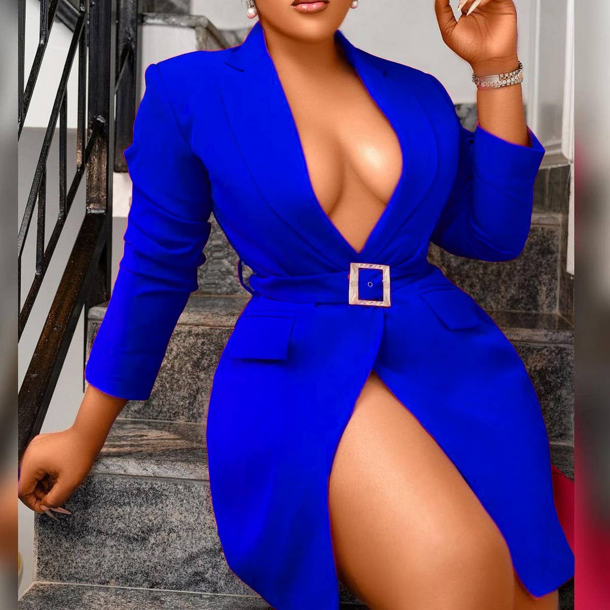 LARGE SIZE HIPHUGGING SLIM FIT BUSINESS SUIT DRESS_CWDMD3704