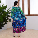 PEACOCK PRINT BEACH COVER UP MAXI KAFTAN_CWMM6204