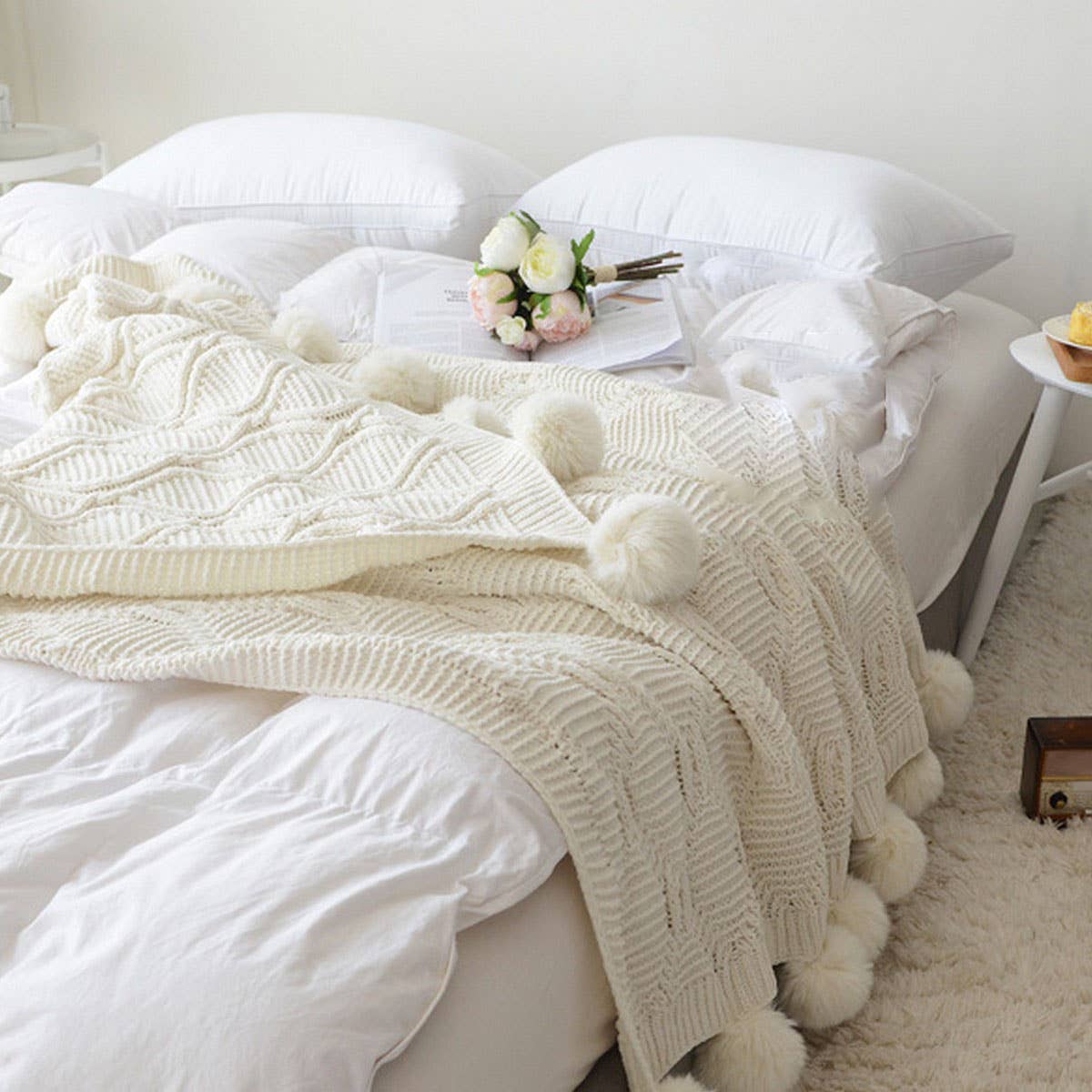 SOLID COLOR COMFORTABLE KNITTED BALL THROW BLANKET_CWMM2363