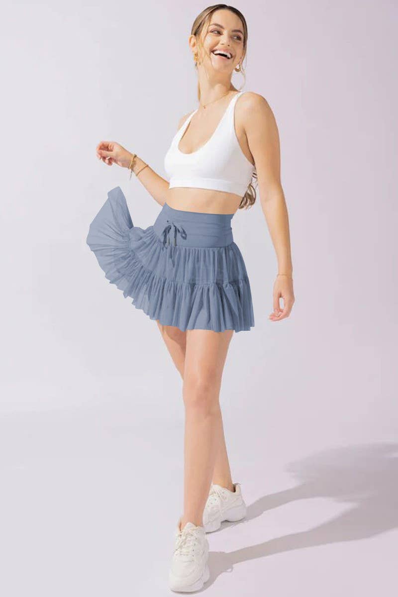 Womens High Waist Lace-Up Pleated Skirt
