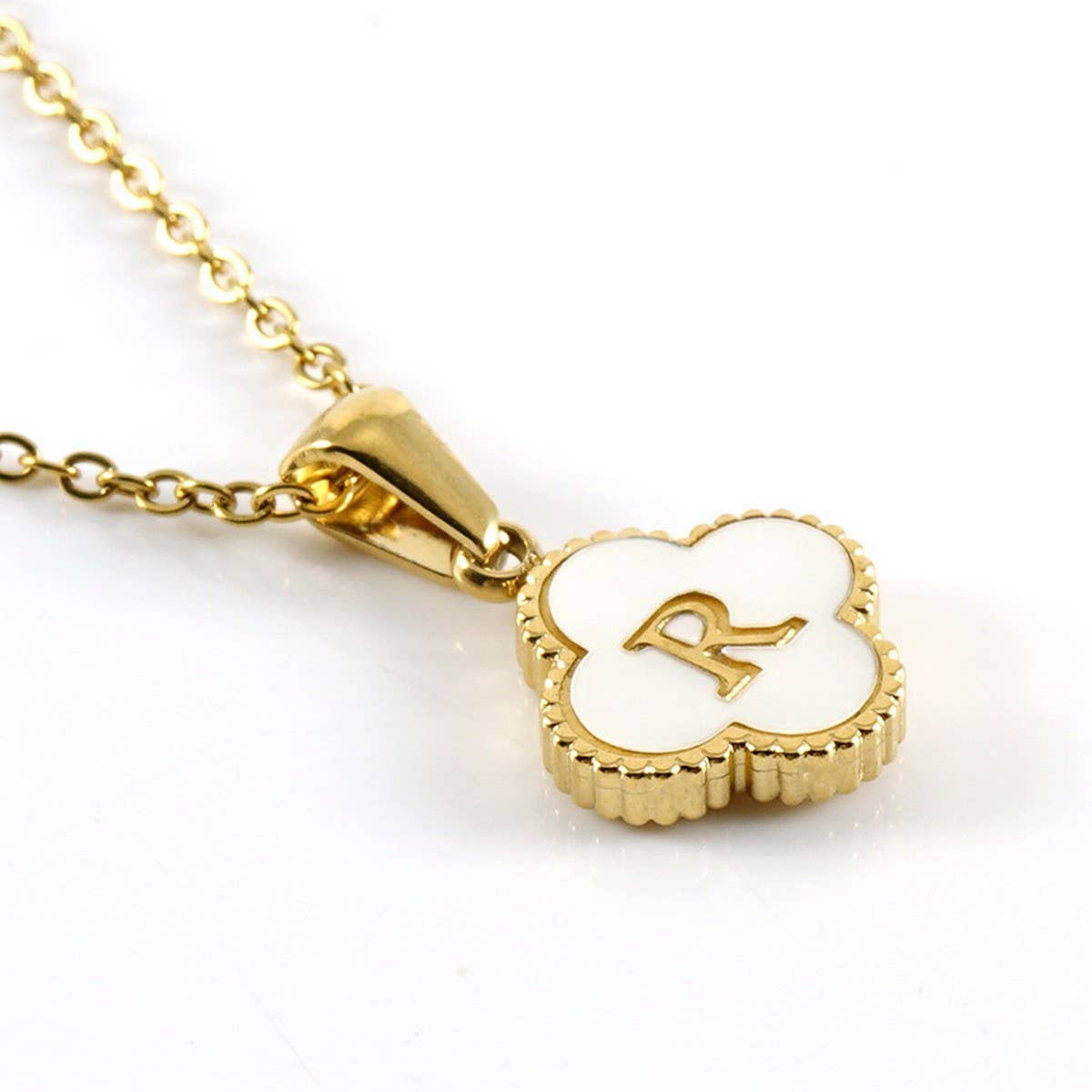 Cwaje1944_Simple Four Leaf Clover Letter Necklace