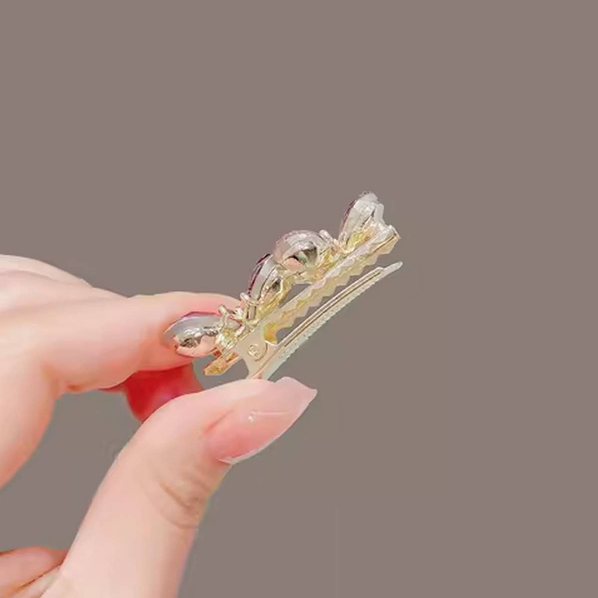 ROSE QUARTZ BUTTERFLY DUCKBILL CLIP SIDE HAIRPIN_CWAHA4696