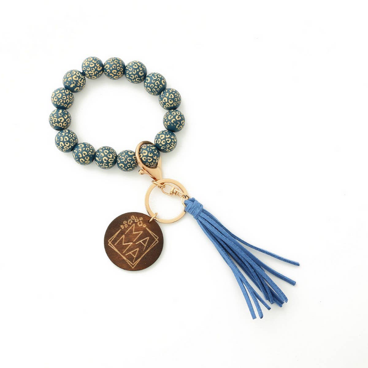 LEOPARD PATTERN WOODEN BEAD BRACELET KEYCHAIN_CWAJE0668