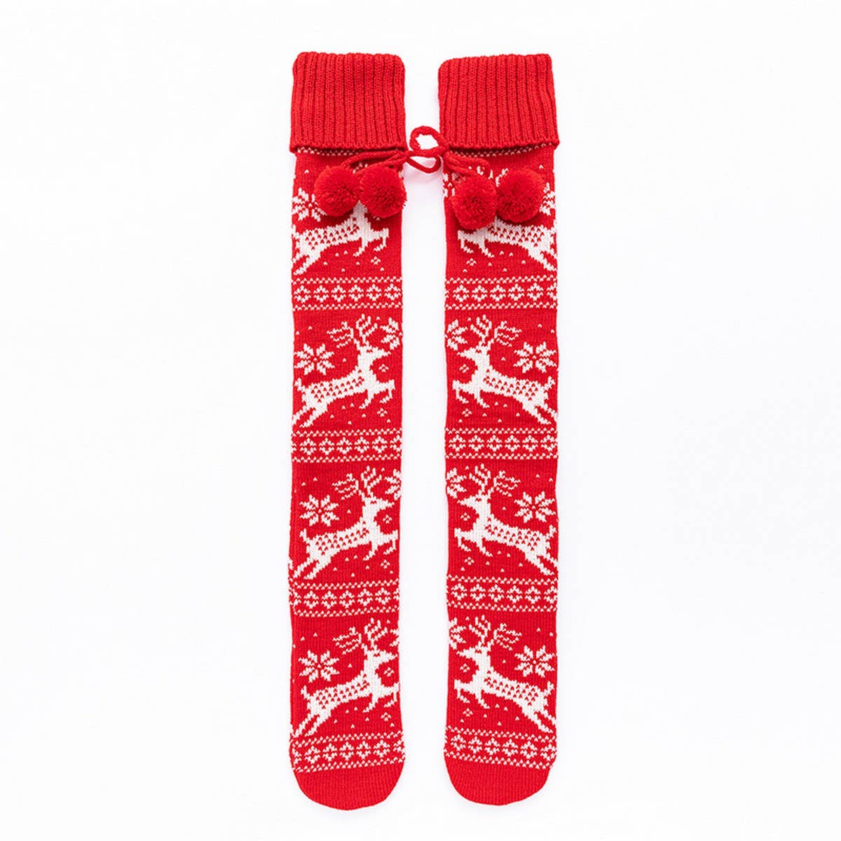 CHRISTMAS ELK BALL LONG KNEE HIGH SOCKS_CWMS0864