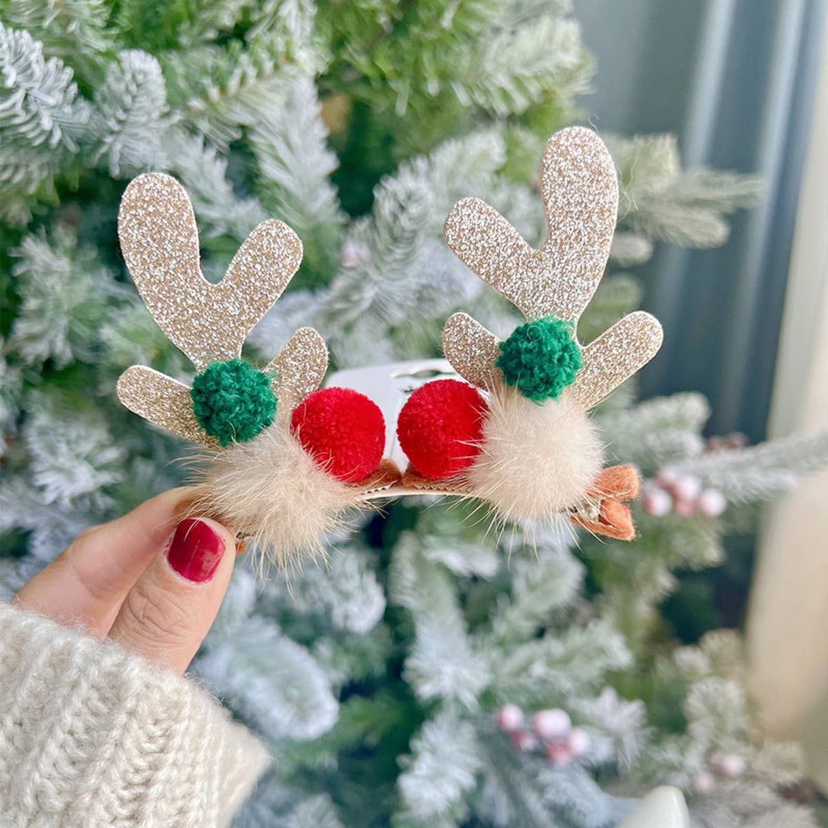 CHRISTMAS CUTE ELK ANTLER HEAD ORNAMENT HAIRPIN_CWAHA3372