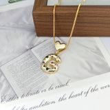 COLORFUL ZIRCONIA HEART LETTER PENDANT NECKLACE_CWMM5875