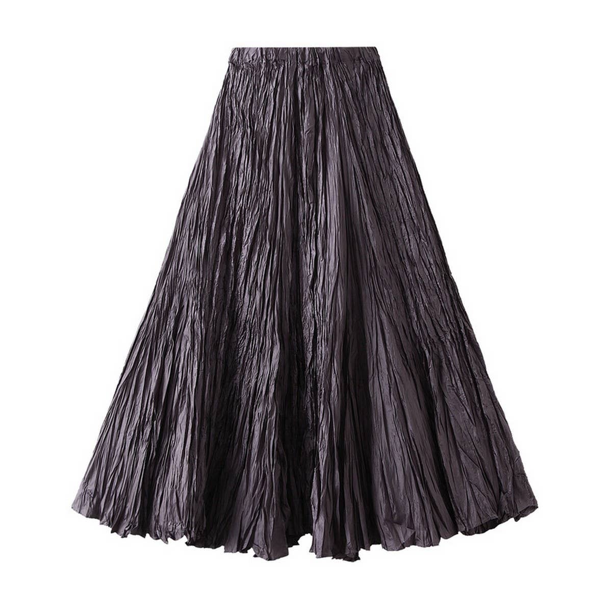 LOOSE PLEATED A LINE FLARED CASUAL MIDI SKIRT_CWBMS0399