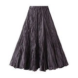 LOOSE PLEATED A LINE FLARED CASUAL MIDI SKIRT_CWBMS0399
