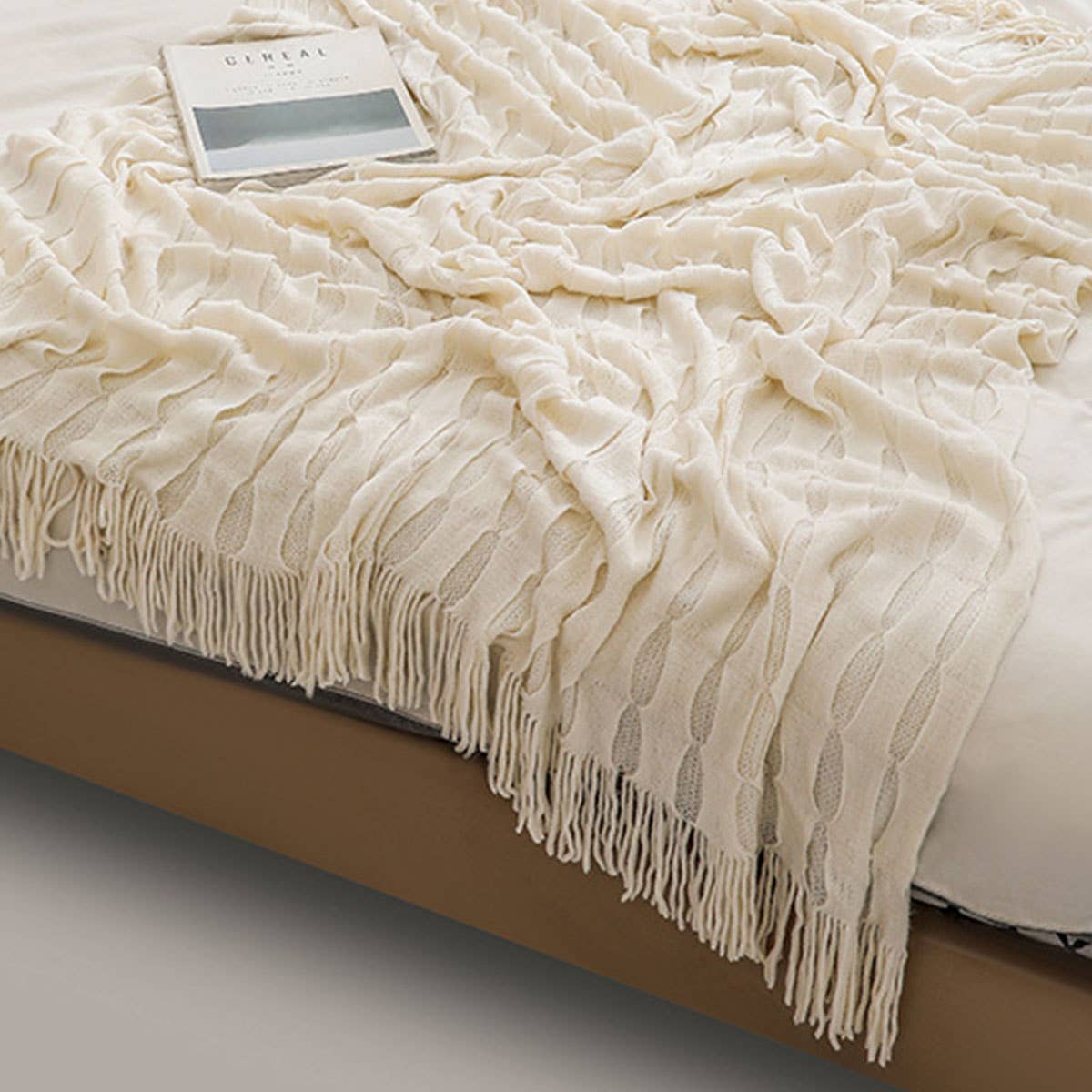 KNITTED THIN TASSEL SOFA BLANKET BED END BLANKET_CWMM0222