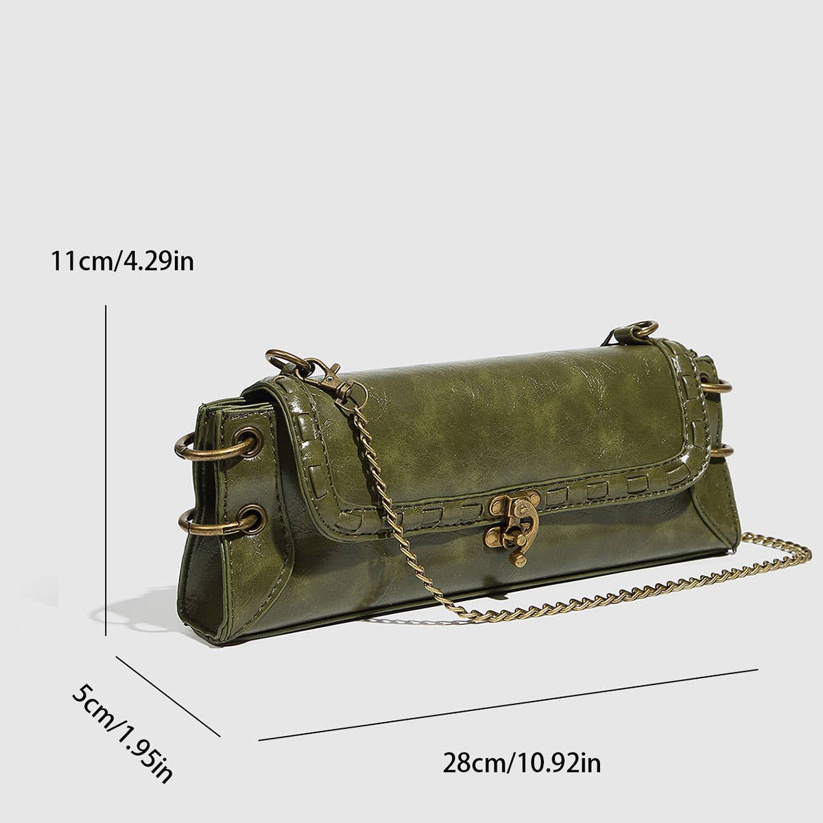 BRONZE LOCK CHAIN SHOULDER CLUTCH BAG_CWAB5710
